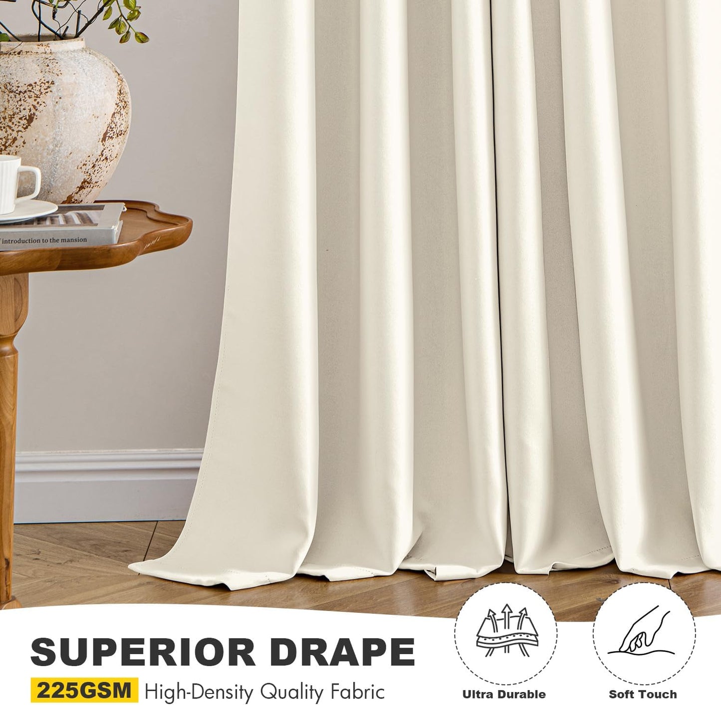 MIULEE Birch Blackout Curtains - Thermal Insulated Room Darkening Drapes | 63-Inch Grommet Panels