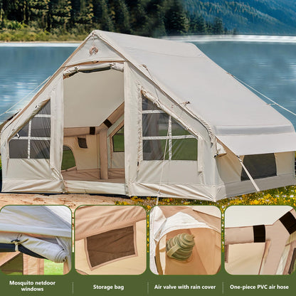 Inflatable Tent with Pump, 4-6 Person Glamping Camping Tents House, Easy Setup Blow Up Family Tents for 4 Seasons Waterproof Inflatable Tent for Camping Wind Resistant Air Tents House for Adult