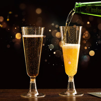 SUREHOME Champagne Flutes Plastic 40 Pcs Gold Glitter Champagne Glasses Disposable Mimosa Glasses Sparkle Clear Acrylic Wedding Toasting Cocktail Cups Bulk for Bridal Shower Birthday Party Supplies