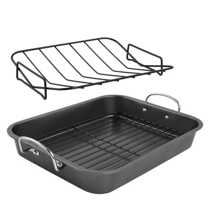 kitCom Nonstick Roasting Pan, Roaster with Rack - 16 Inch Rectangular Grill Suitable for Turkey, Roast Chicken, Ham, Dishwasher Safe (9.5QT)