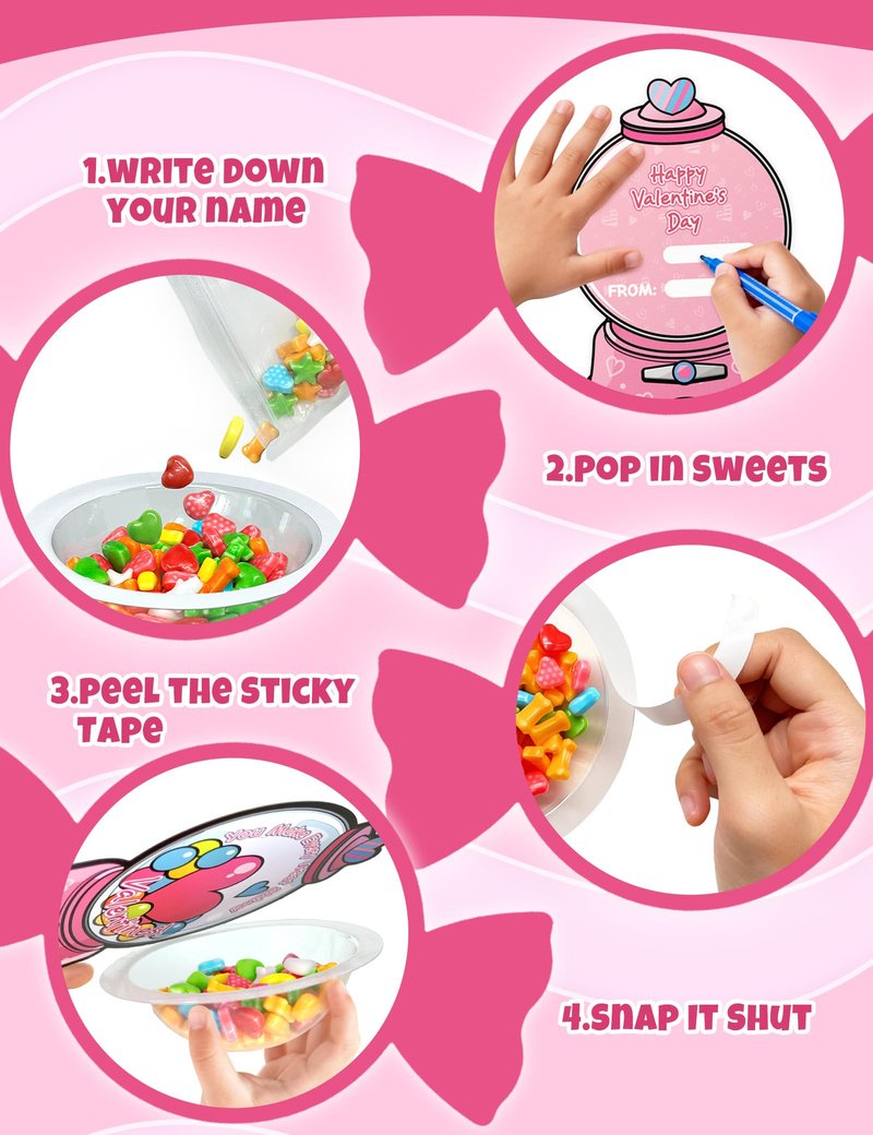 56 PCS Gumball Machine Valentines Candy Card Set, DIY Valentine Cards with Plastic Domes, Valentines for Kids Party Favor, Valentine School Classroom Exchange Prizes for Girls Boys（No Snacks Inside）