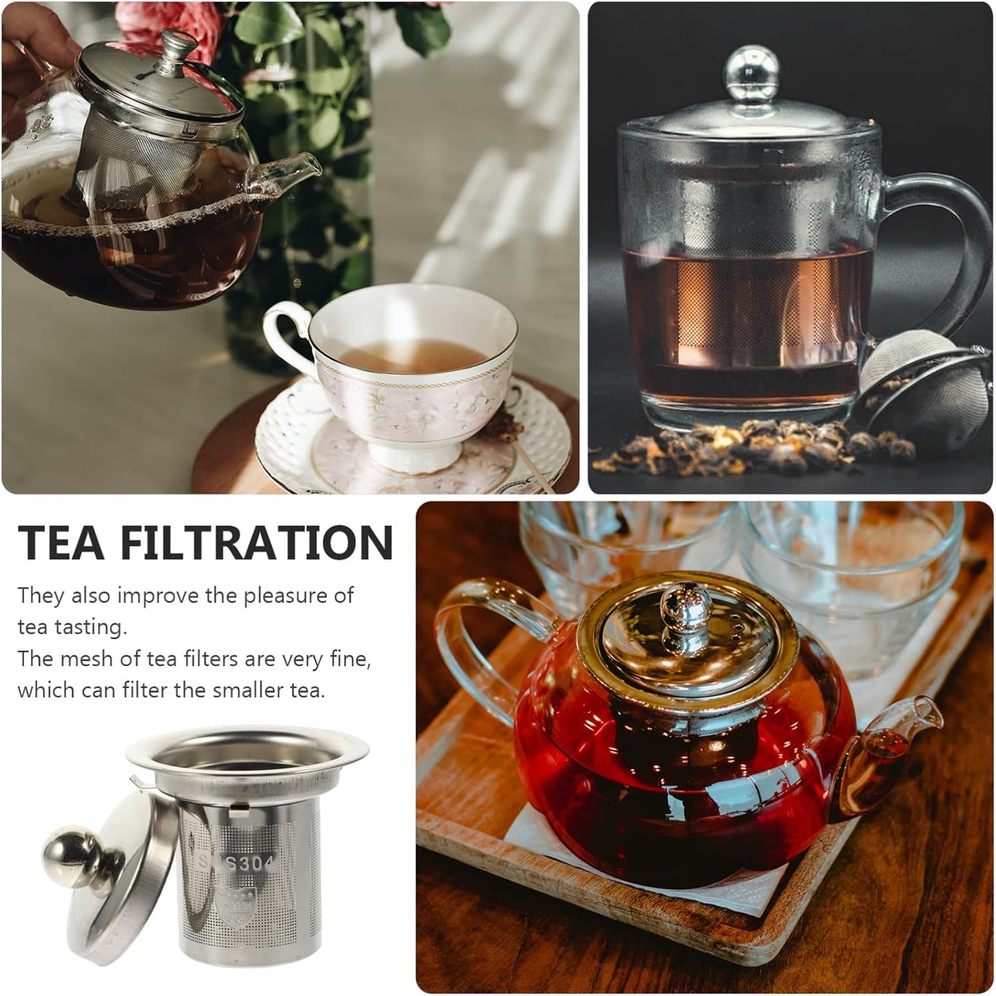 SHERCHPRY Teapot Tea Strainer: Metal Infuser Insert, Fine Mesh Tea Steeper for Loose Tea, Stainless Steel Tea Filter
