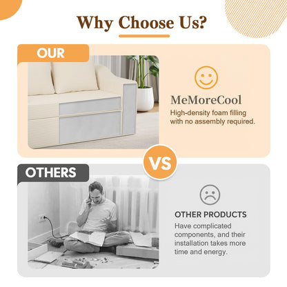 MeMoreCool Convertible Sofa Bed, Pull Out Loveseat Sofa Sleeper Couch for Bedroom Living Room Lounge, 2 in 1 Small Couch Bed with Pillow, Foldable Love Seat Futon Corduroy Beige