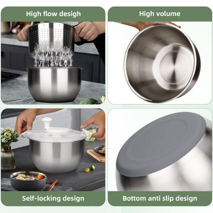 Zypilatsry 6L-Stainless Steel Salad Rotator, Vegetable Dishwasher,Lettuce Cleaner and Dryer, Kitchen Strainers.