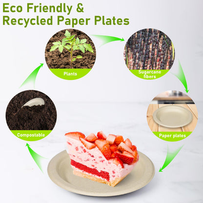 Uniecocus Small Paper Plates 6 inch, 200 Pack Disposable Plates, Eco Friendly Compostable Biodegradable Plates, Dessert Plates for Cake, Brown