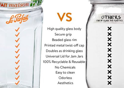 Le Parfait French Glass Jam Jar with Colorful Airtight Lid 385ml (13oz) - BPA-Free Canning Jar for Jam, Jelly & Preserves - Dishwasher Safe, Freezer Safe, Made in France 6PK