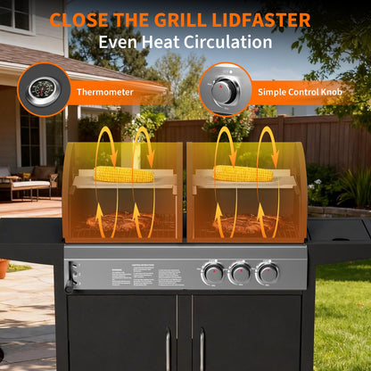 Garvee 3 Burner Propane Gas and Charcoal Grill Combo with Side Burner, Outdoor Dual Fuel Grill with Storage Cabinet for Patio & Party & Kitchen & Backyard Barbecue
