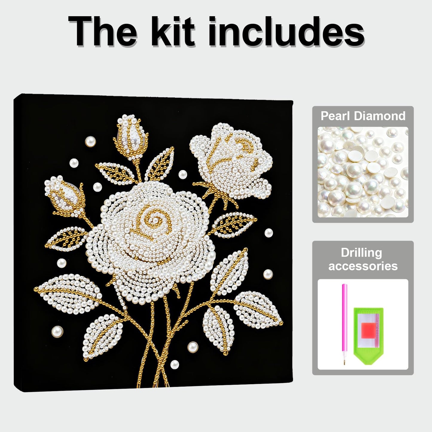yzARTche Diamond Art Pearl Painting Kit, DIY Pearl Art Painting with Black Frame, Handmade Gem Dot Picture Craft for Home Wall Decor Present Set-21-Rose