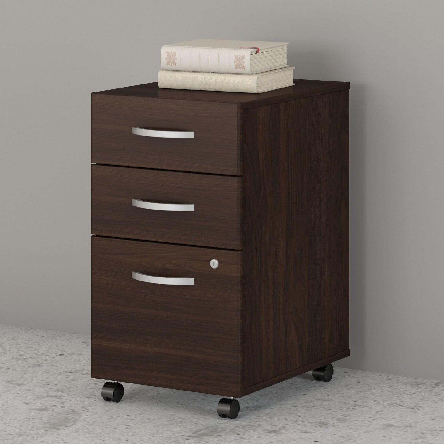 Bush Business Furniture 3 Drawer Mobile File Cabinet - Assembled, Rolling Document Storage for Home or Professional Office, Studio C Collection, Black Walnut