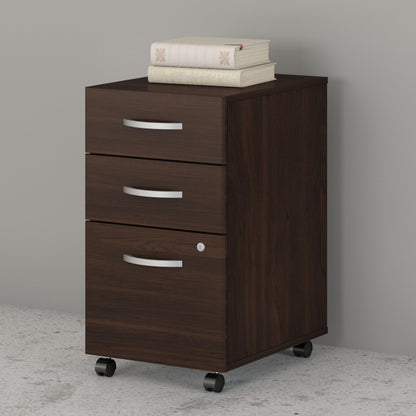 Bush Business Furniture 3 Drawer Mobile File Cabinet - Assembled, Rolling Document Storage for Home or Professional Office, Studio C Collection, Black Walnut