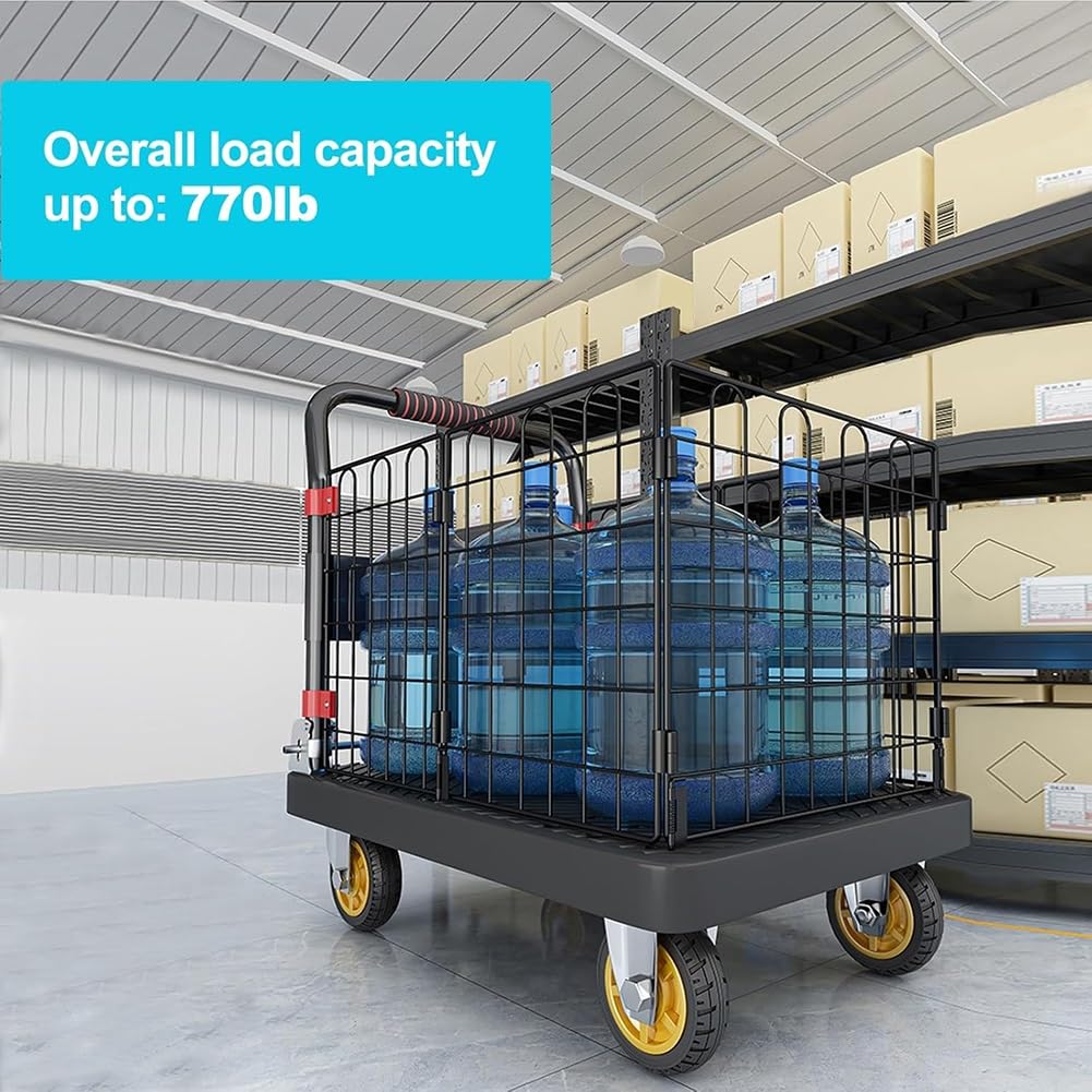 Heavy Duty Folding Platform Truck Cart with Wheels for Warehouse Transport, Portable Utility Trolley for Moving Heavy Loads