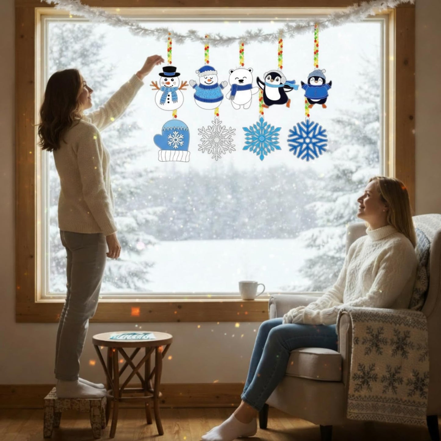 Capoda 36 Sets Winter Suncatchers Craft Kits DIY Animal Snowflake Sun Catcher Paints Craft Kits Window Paint Art Suncatchers Ornaments Decorations for Winter Holiday Xmas Party Activity Art Project