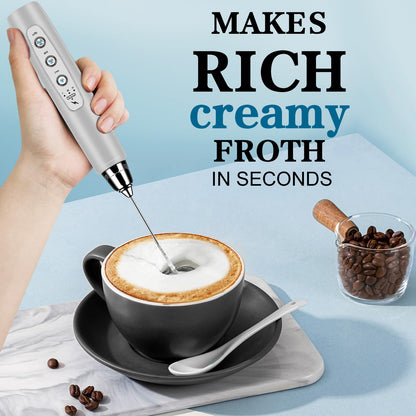 BSRGMS Milk Frother Handheld for Coffee, Electric Whisk 3 Speed Adjustable, Drink Mixer with Stainless 3 Whisks, Rechargeable Hand Frother Wand, Foam Maker for Latte Cappuccino Matcha Egg Silver