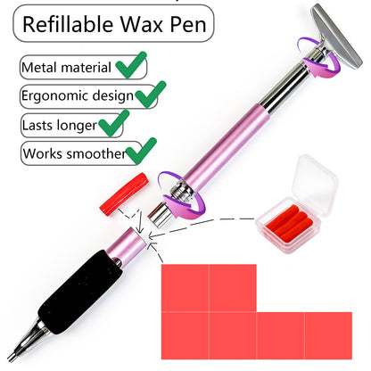 ZYNYXY 14PCS Diamond Art Pens Kits, Self-Stick Drill Pens, Refillable Wax Pen with Metal Correction, Diamond Art Accessories Tray for Nail & 5D DIY Diamond Painting (Pink-Purple)