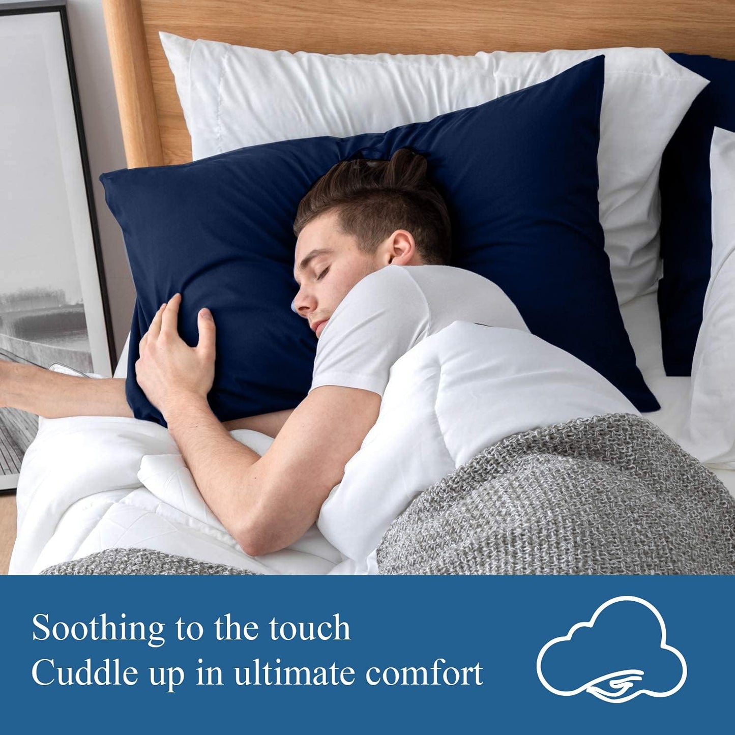 DAN RIVER 100% Organic Cotton Jersey Queen Pillowcases, Set of 2, 20" x 30", Navy, Breathable Cooling