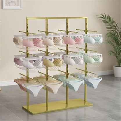Freestanding Underwear Display Stands, Metals, Clothing Store Boutiques Retail Lingerie Garment Rack, Commercial Shelves Clothes Rod, for Socks Bra Panties Scarves, 100cm(Gold,100 * 40 * 130cm)