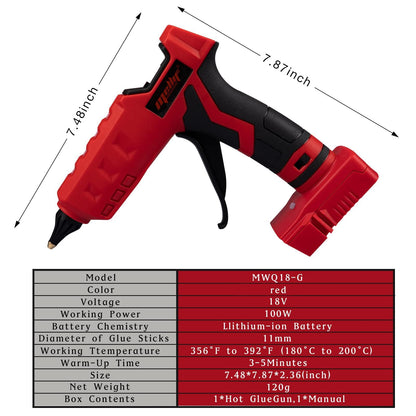 Cordless Hot Glue Gun Compatible With Milwaukee 18V Battery, (Tool Only) 100W Handheld Battery Powered Glue Gun Kit with 20PCS Full Size Glue Sticks for Arts & Crafts & DIY