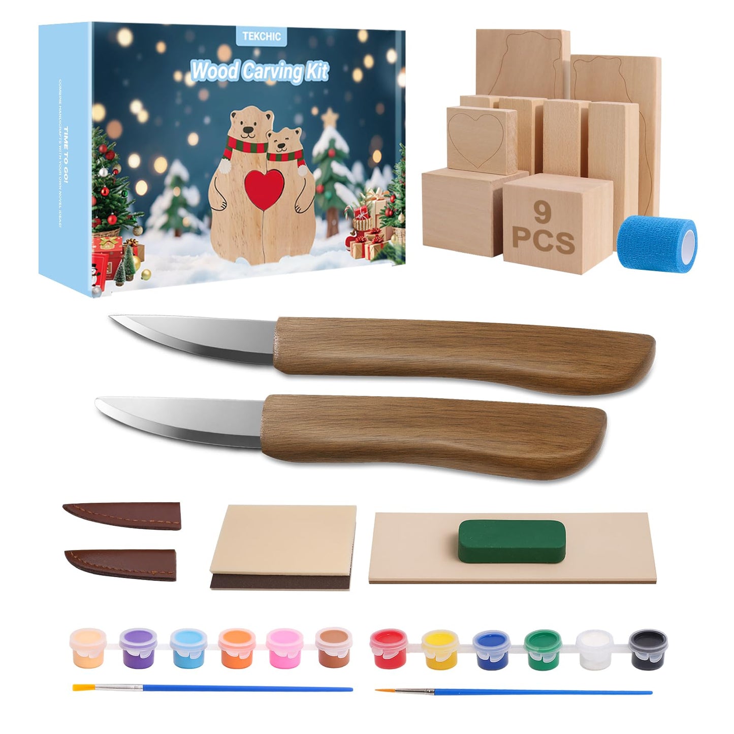 Wood Carving Whittling Knife Kit - Wood Carving Tools with Basswood Blocks Woodworking Widdle Gift Wood Carving Knife Set for Beginners Adults Kids