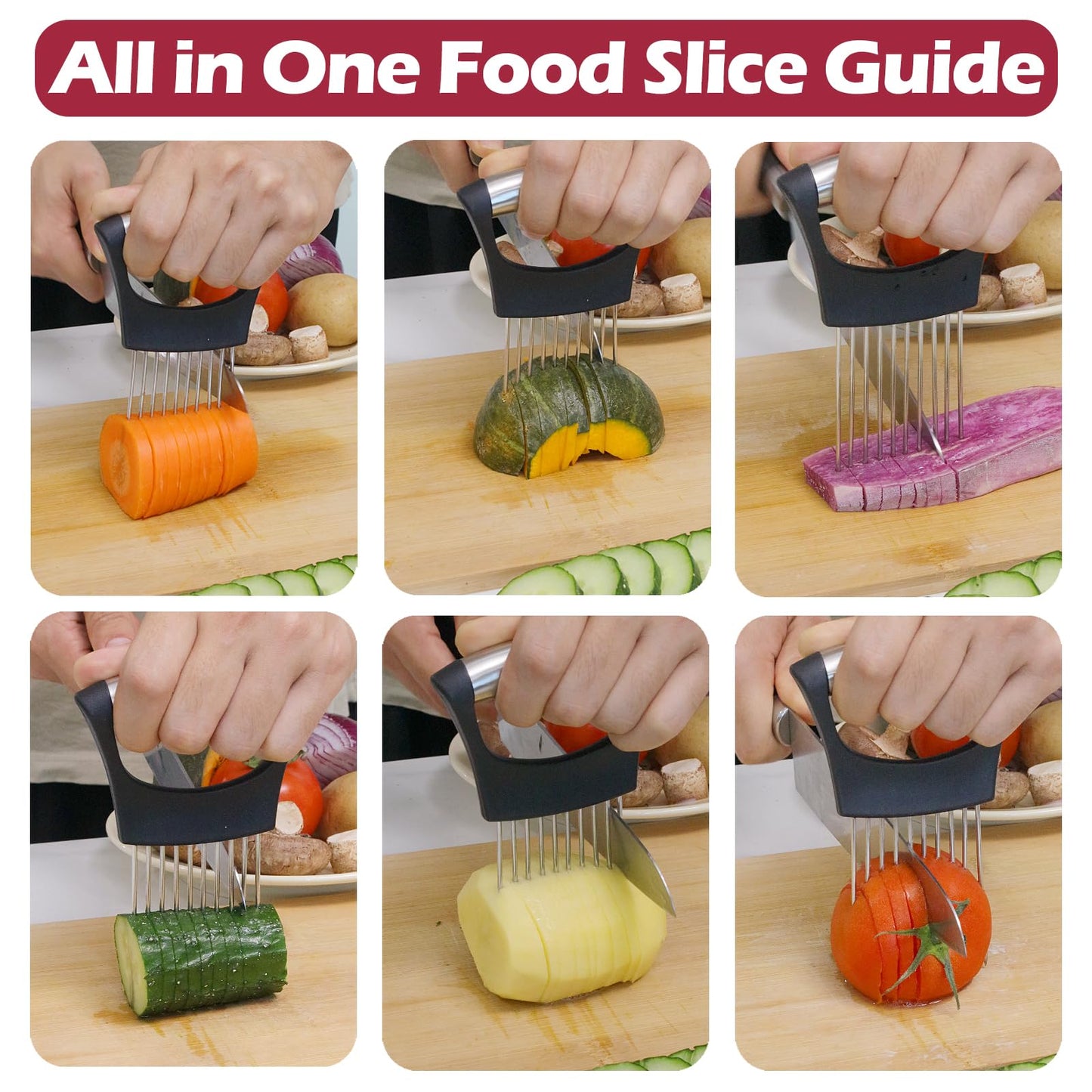 JAYVAR Onion Holder for Slicing, 3 Pieces Tomato Slicer, Stainless Steel Onion Chopper Veggie Cutter for Potato and Avocados, Food Slicer Assistant Tool, Useful Kitchen Gadgets Meat Tenderizer