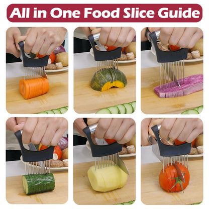 JAYVAR Onion Holder for Slicing, 3 Pieces Tomato Slicer, Stainless Steel Onion Chopper Veggie Cutter for Potato and Avocados, Food Slicer Assistant Tool, Useful Kitchen Gadgets Meat Tenderizer