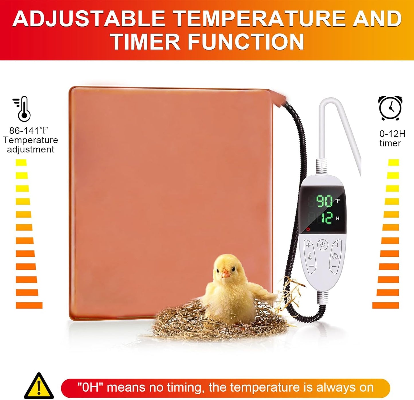 11.7" 15.6" Chicken Heating Pad Baby Chicks Heater Mat Temperature and Timer Adjustable Led Display Chicken Warming