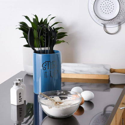 DII Retro Collection Kitchen Accessories, Blue Ceramic Utensil Holder