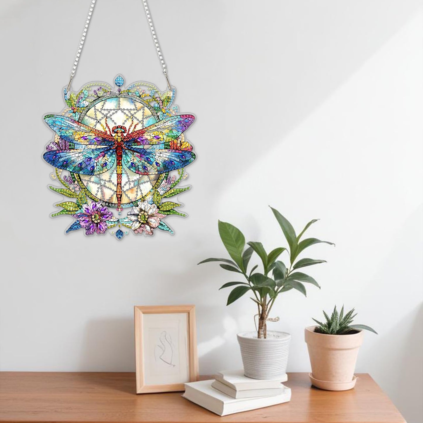 NAIMOER DIY Hanging Diamond Art Kits for Adults, Dragonfly Diamond Painting Kits, Special Shaped Rhinestone, Acrylic 5D Gem Art Craft Window Pendants Home Garden Wall Hanging Ornament Kits