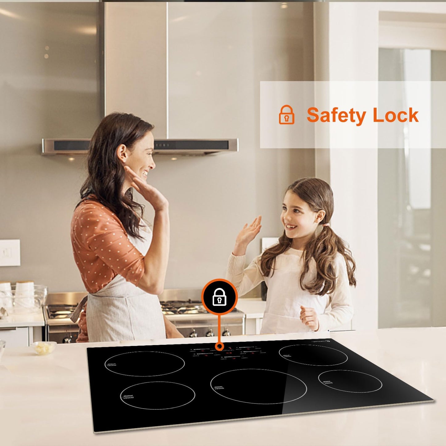 AMZCHEF 30 Inch 10600W Induction Cooktop With 5 BOOST Burners, 9 Levels Electric, Built-in Control by Slide Touchscreen, Child Safety Lock, Independent Timer, No Plug, 240V