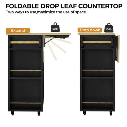 IRONCK Kitchen Island with Storage, 47.2in Rolling Island on Wheels, Kitchen Cart with Drop Leaf, Drawer and Towel Rack for Home, Dining Room