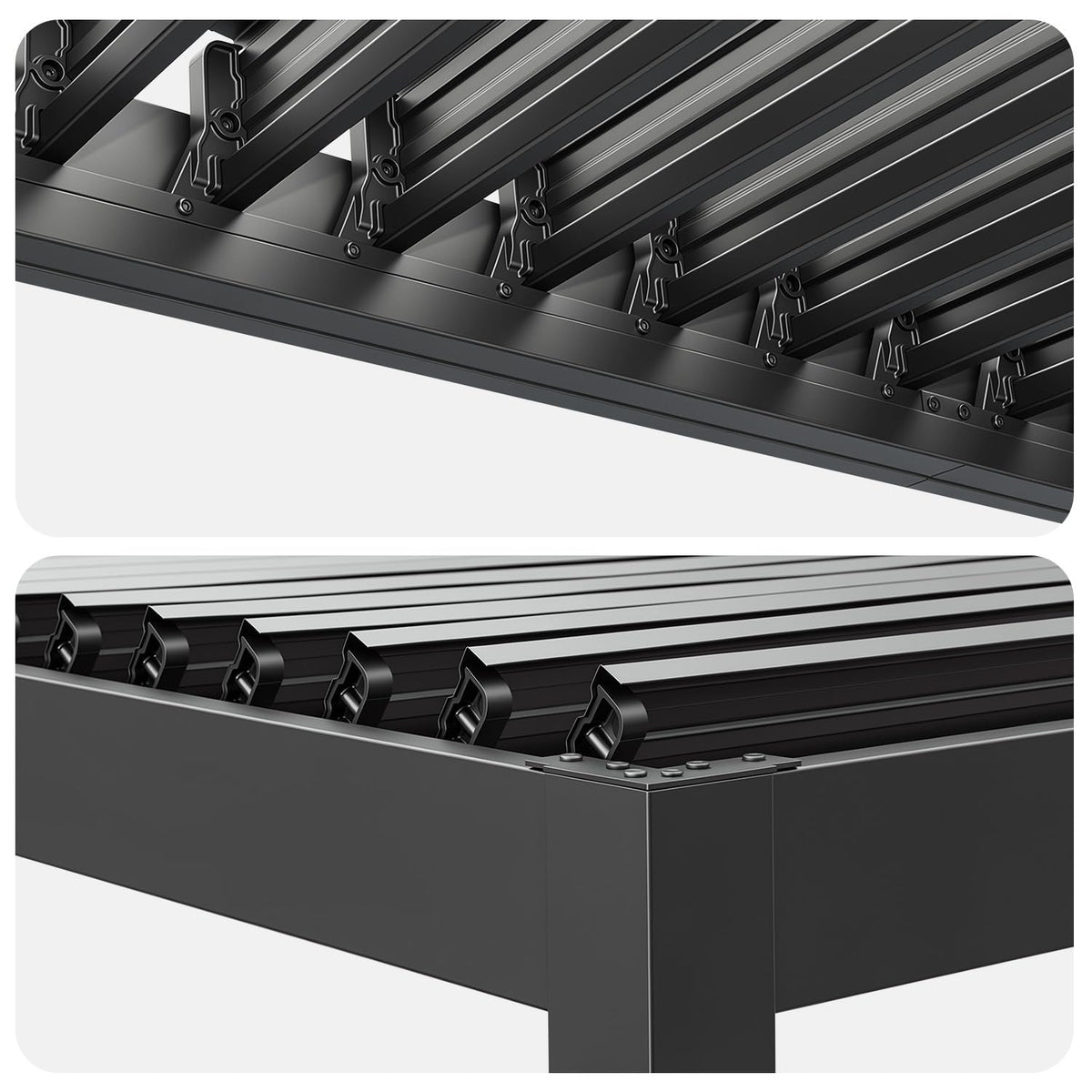 MELLCOM Louvered Pergola 12x20, Steel Aluminum Pergola with Adjustable Louvered Roofs, Outdoor Gazebo with Waterproof Curtains and Nets, Black