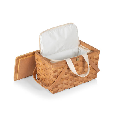 Picnic TIME Disney Bambi Poppy Personal Picnic Basket, Handwoven Wicker Lunch Basket with Removable Insulated Cooler, Retro Lunch Box for Office Picnics and Concerts (Beige)