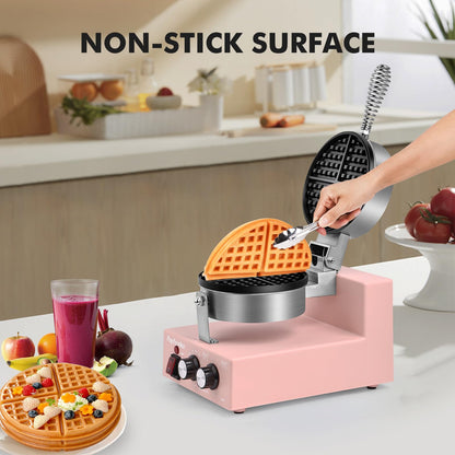 Popfoodex Commercial Waffle Maker for Restaurant, 110V Electric Waffle Maker w/Non-stick and 122–572°F Adjustable Temp, 1200W Profession Waffle Iron with Timer and Heavy Duty, Hotel Waffle Machine