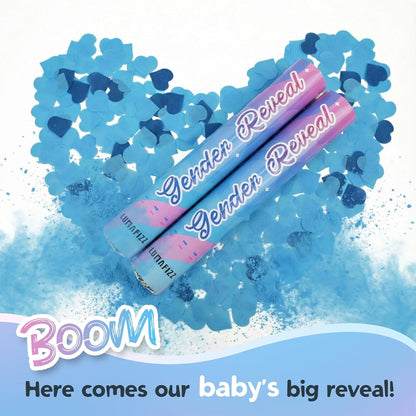 12Inches 4Pcs 4 Pack Gender Reveal Confetti Cannon - Biodegradable Powder & Heart Shaped Confetti Poppers - Blue