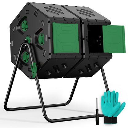 TOP XIAN Compost Tumbler 45 Gallon/170L, Easy-Assemble Dual Chamber Compost Bin Outdoor, 360°Rotating Large Composter for Outside, Backyard, Garden, Gifts for Seasoned Gardeners & Beginners-Green