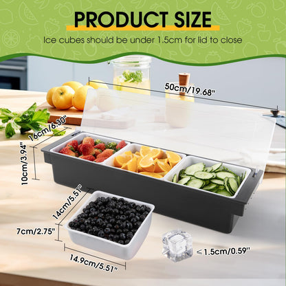 POWLAB Fruit, Veggie & Condiment Caddy with Lid Dispenser Tray Garnish Station for Bartending & Serving Taco (2, 3 Compartment)