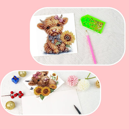 SHEGZHUC 6 Pack Diamond Painting Gift Card Diamond Art Kits for Adults Birthday Wedding Anniversary Greeting Get Well Congratulations Thank You Cards with Envelopes || Cows Sunflowers Animals