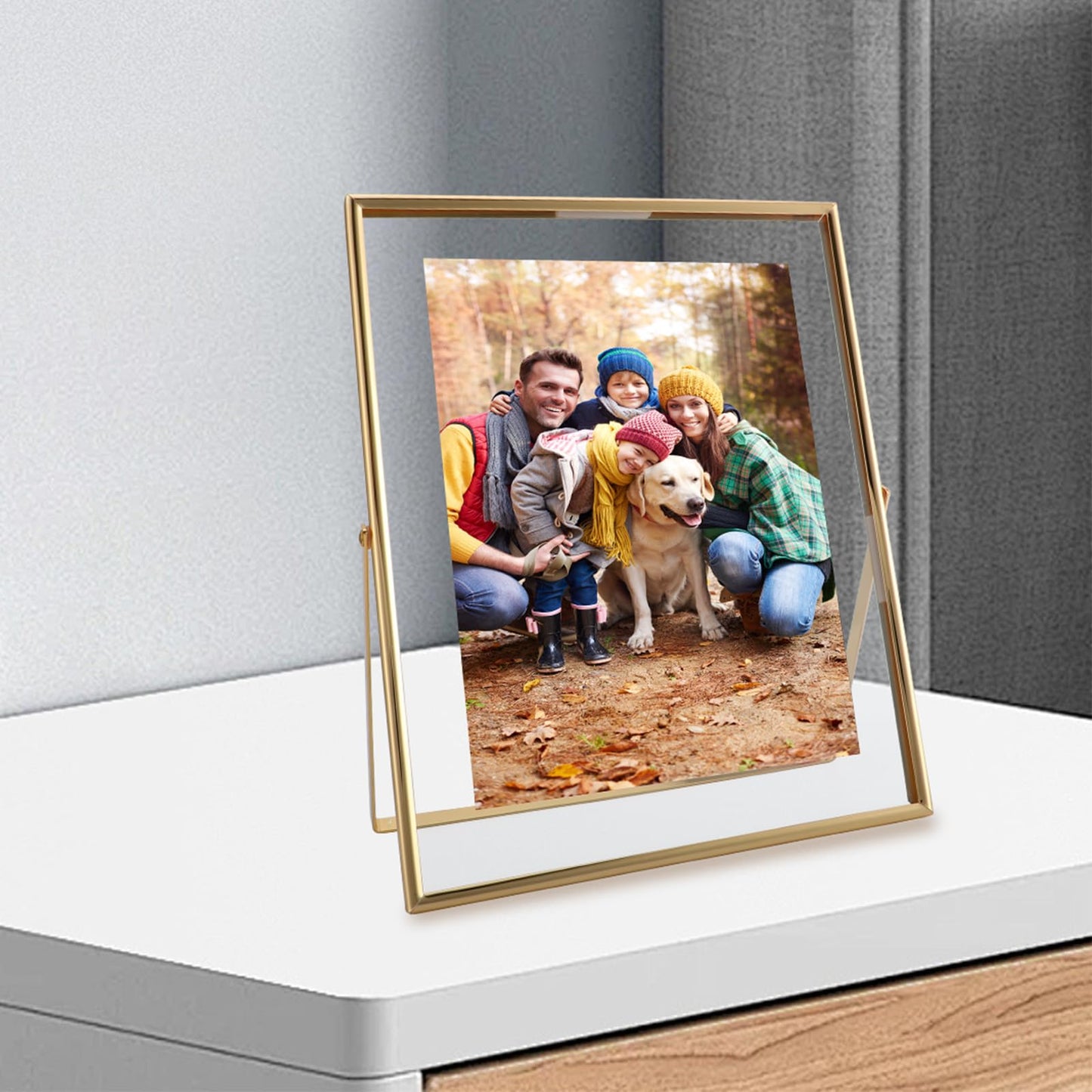 AhaGo Gold Floating Frame, 8"×10", Set of 2, Portrait, For Picture 7x9, 6x8, 5x7, Tabletop Shelf Photo Frames, Classy for Father Day, Wedding or Birthday