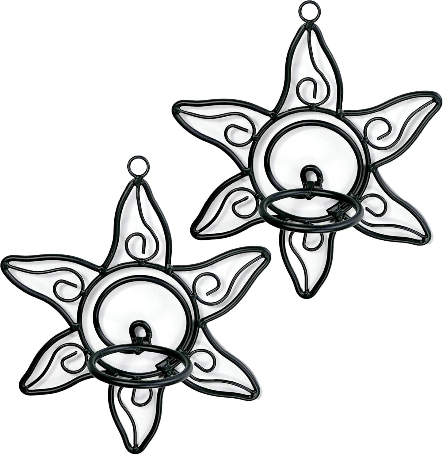 Set 2 Lilys Home Southwestern Sun Decorative Votive Candle Tea Light Wall Mount Sconces, Black Steel, with Clear Glass