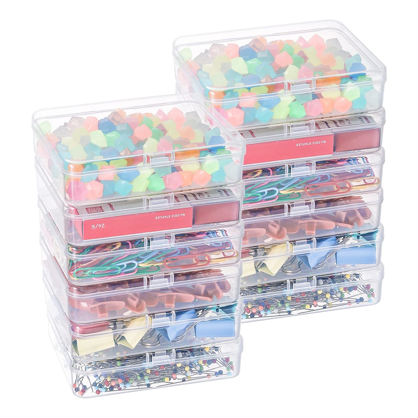 Kingrol 18 Pack Mini Clear Plastic Storage Containers with Lids, 4-1/2 x 3-3/8 x 1-1/8 Inch Empty Hinged Boxes for Beads, Jewelry, Tools, Craft Supplies, Flossers, Fishing