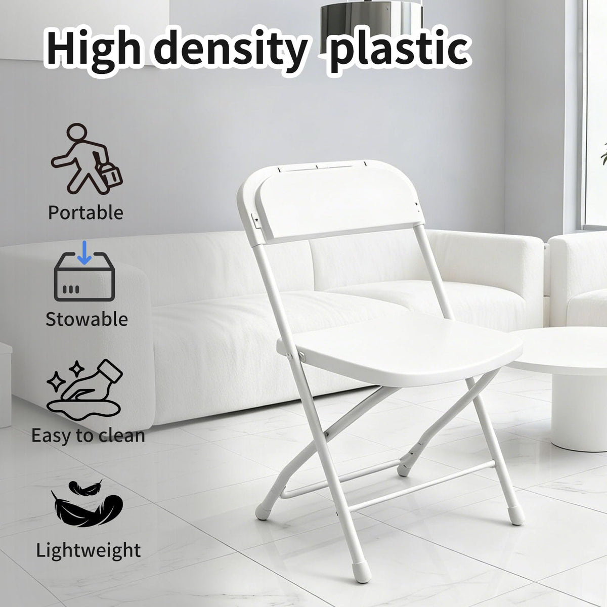 YLGJ&TIDY Plastic Folding Chair Set, Heavy Duty Stackable with Sturdy Frame,No Assembly Required Comfortable Indoor Outdoor Portable Chairs for Party Wedding Office (White PP, 20 Pack)