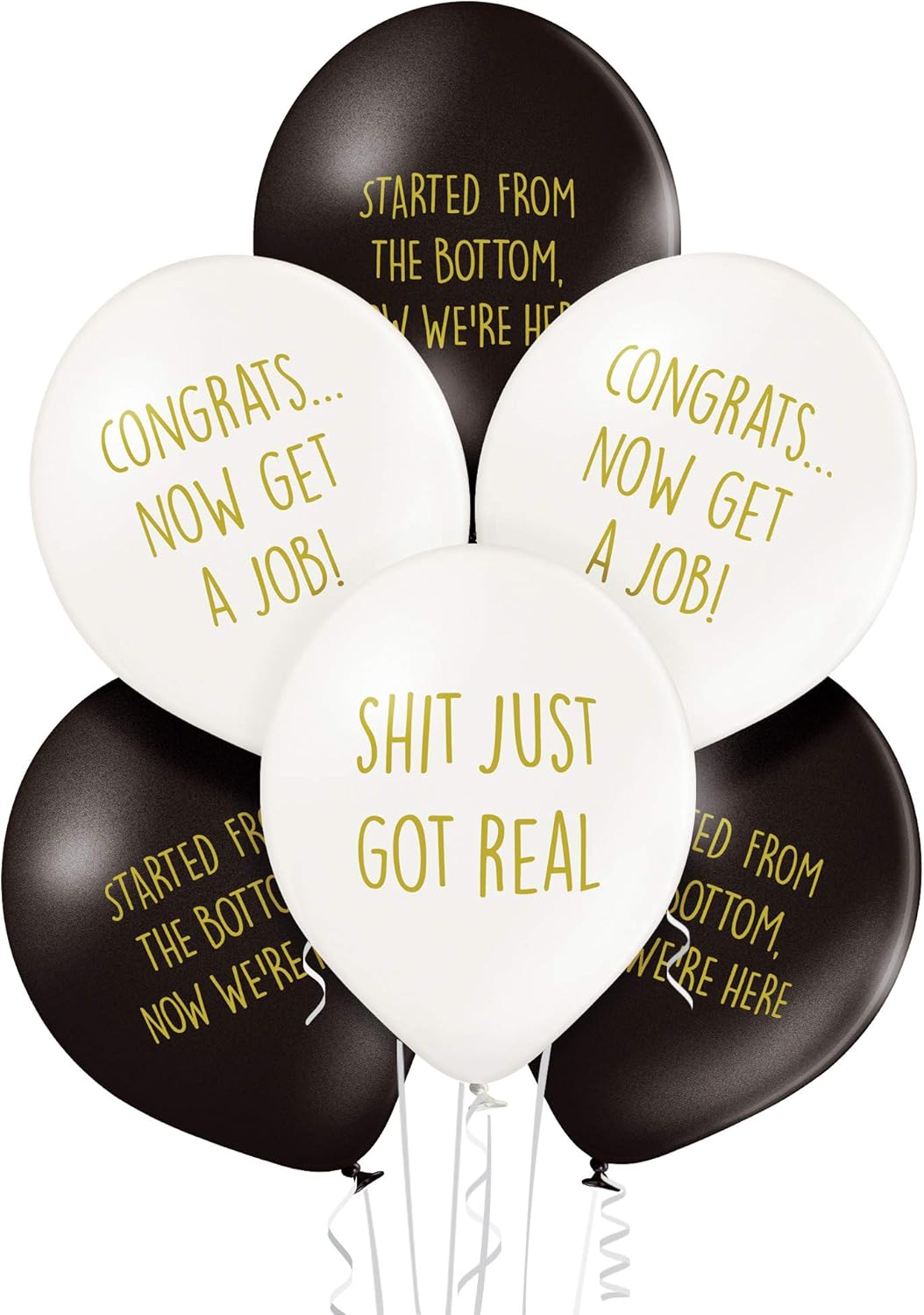 Rude Graduation Balloons - Pack of 12 Premium Funny White and Black Balloons - Class of 2025