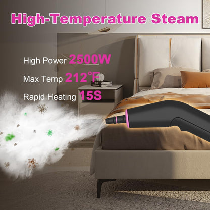 Skiennix Portable Steam Cleaner - 16-Piece Accessory Set, 6-Level Adjustable, Quick 15s Heat-Up | Lightweight Handheld for Home & Car Detailing