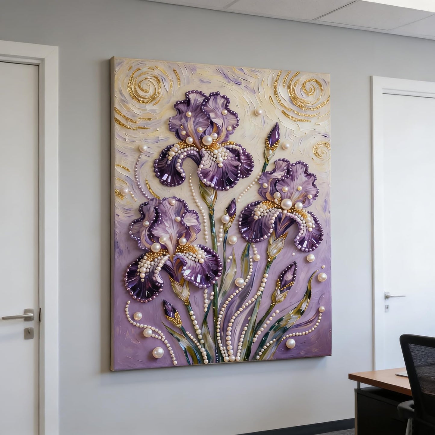 Mrchfr Purple Iris Pearl Painting for Adults Handmade DIY Self-Adhesive Bead Flower Painting for Beginners Pearl Mosaic Art for Home Office Bedroom Wall Art Without Frame 15.75x19.96inch(Style C)