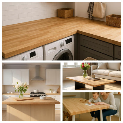 6ft Butcher Block Countertop–72" x 25" Solid Birch Wood DIY Countertop, Durable Counter Table Tops for Kitchen Island, Bar, Workshop, Laundry Counters Dining Room Tables 1.5" Thick Unfinished
