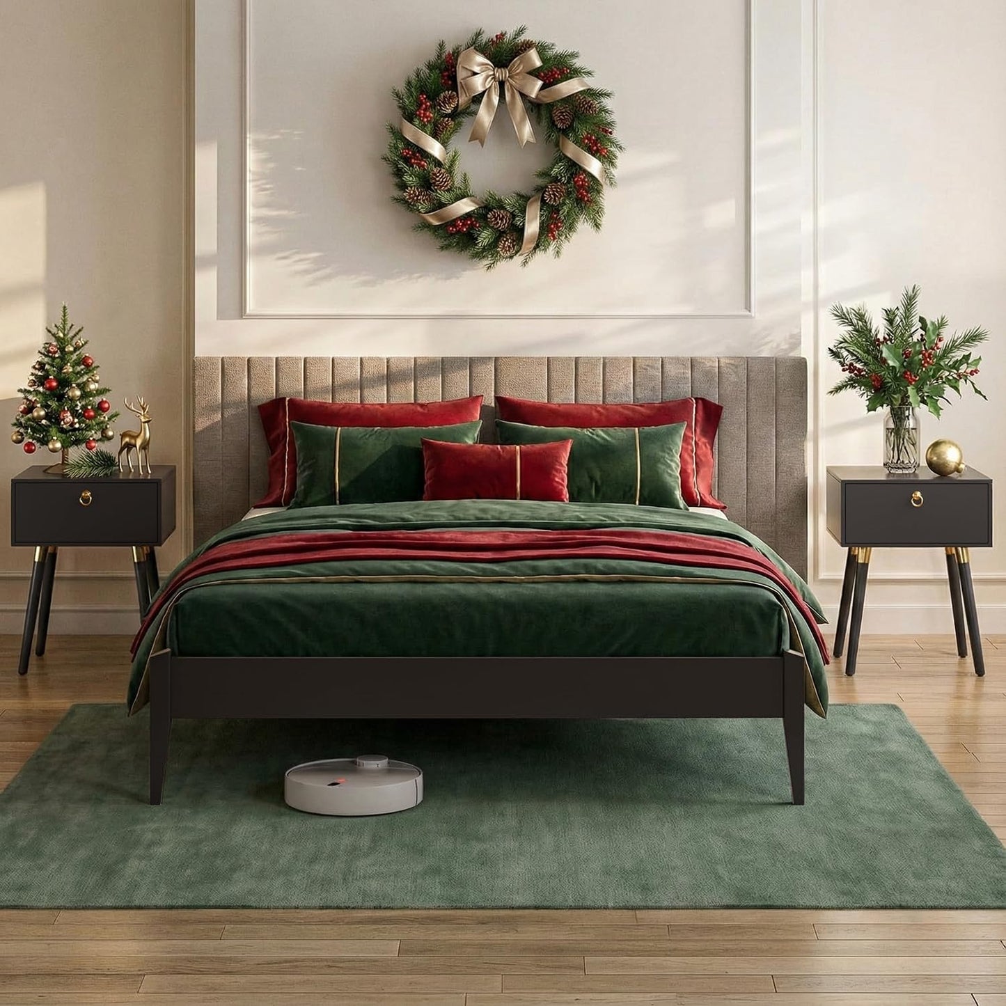 Bme Dinkee King Platform Bed Frame Wood 15 Inch - Solid Wood Bed Frame - Modern & Minimalist Style - 12 Strong Wood Slat Support - Easy Assembly - No Box Spring Needed - Black