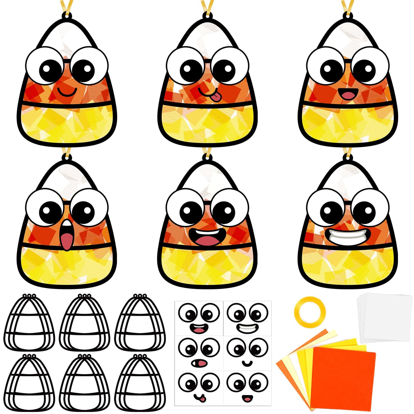 36Pcs Halloween Suncatchers Craft for Kids DIY Candy Corn Tissue Paper Craft set DIY Stained Glass Effect Paper Sun Catcher for Window Classroom Activities Halloween Party Decorations Favors