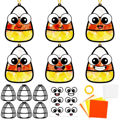 36Pcs Halloween Suncatchers Craft for Kids DIY Candy Corn Tissue Paper Craft set DIY Stained Glass Effect Paper Sun Catcher for Window Classroom Activities Halloween Party Decorations Favors