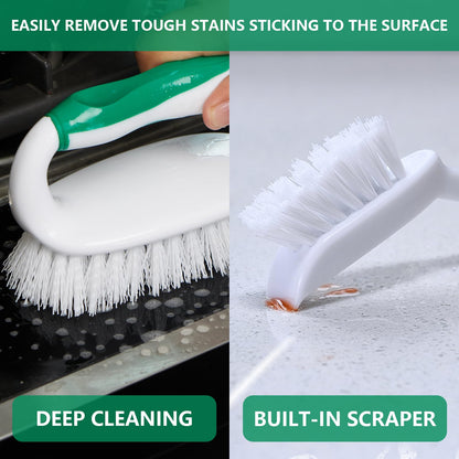 HileSwan Scrub Brush Set, 4 Pack Deep Cleaning Brush Kit - 2 Scrub Brush, 2 Tile & Grout Brush with Built-in Scraper, Household Commercial Scrubber for Floor, Shower, Pool Wall, Tub (Green)