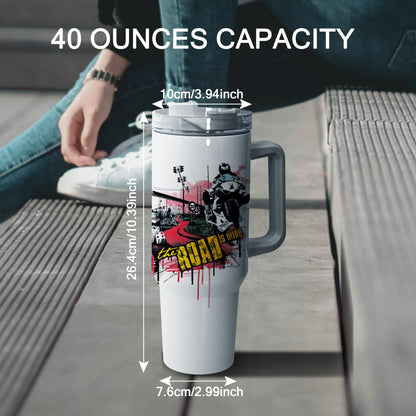 sweet grain Sublimation Tumblers 40 oz with Handle(4 Pack) - Stainless Steel Double Wall Vacuum Insulated Large Tumbler Bulk with Removable Handle and Straw - Black & White Handle