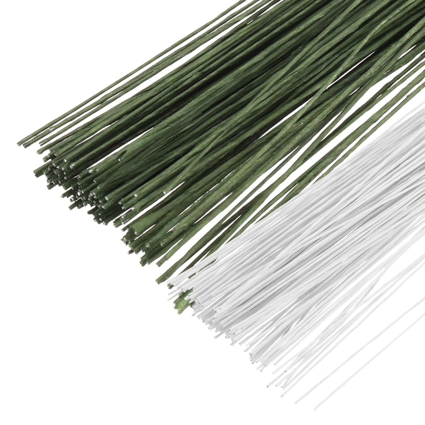 PATIKIL 200 Pcs 24 Gauge Floral Wire, 14 Inch Floral Stem Flower Paper Wrapped Wires for Flowers Crafts Bouquet Arrangement Supplies Wreath DIY Projects, White/Dark Green